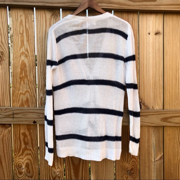 Chunky Knit Sweater Nautical Striped V-Neck Sz. Large - Picture 5 of 7